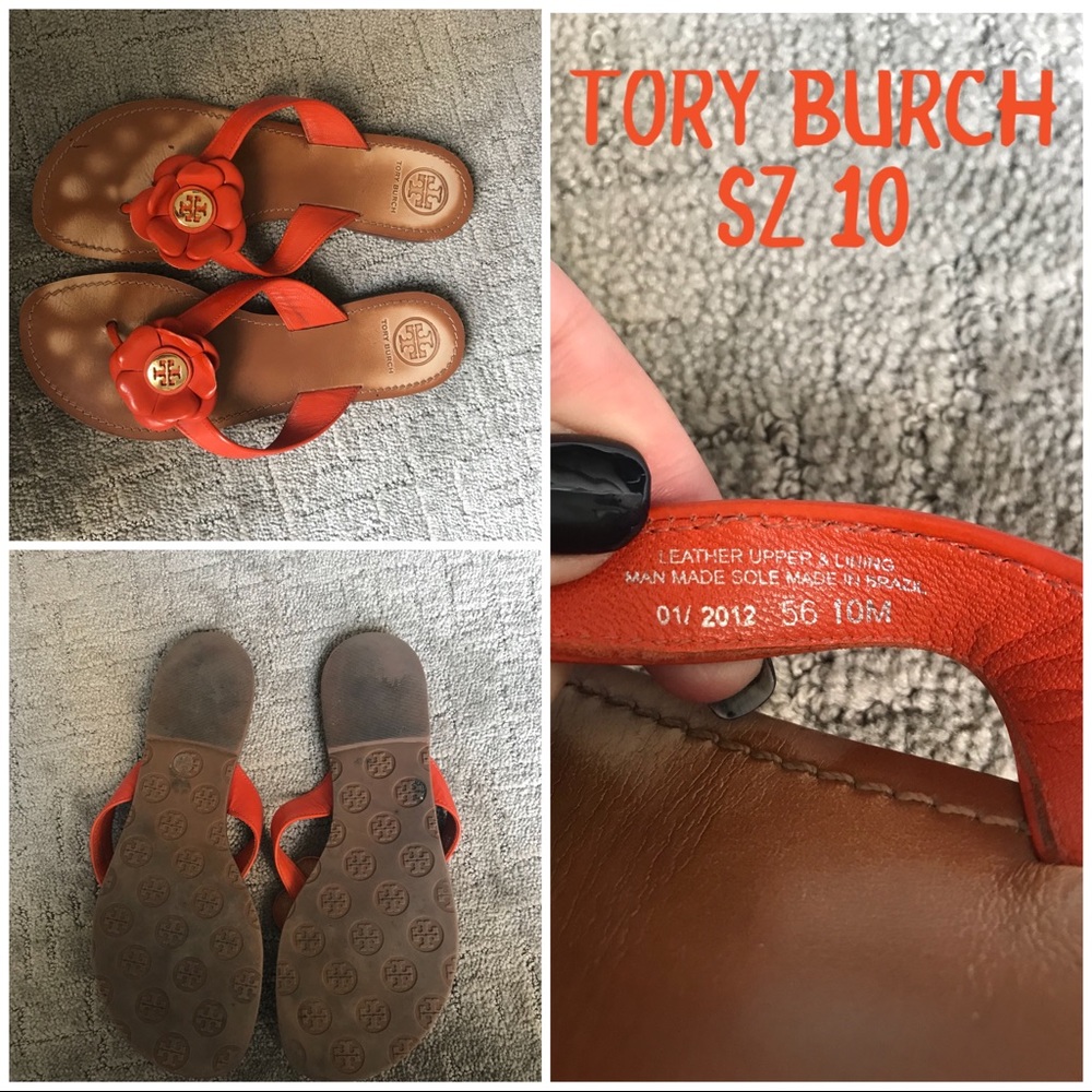 TORY BURCH Sz 10 orange flower sandal (leather)